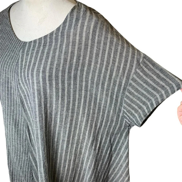 Moyuru Asymmetrical Pullover Oversized Cotton Linen Gray Striped Tunic Lagenlook - Picture 7 of 12